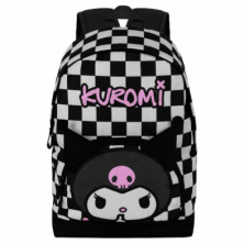 MOCHILA KUROMI 44CM - DISEÑO A CUADROS CON BOLSILLO PARA DISPOSITIVOS