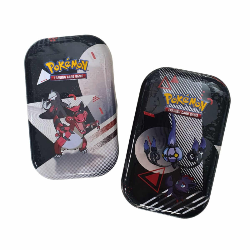 Imagen frontal de mini latas JCC Pokémon Escarlata y Púrpura con diferentes diseños.