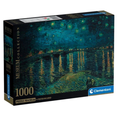Caja del puzzle Clementoni Museum 1000 piezas con imagen Noche estrellada sobre el Ródano