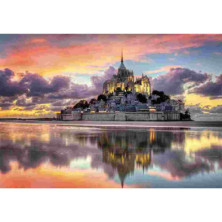 Imagen montada del puzzle Le Magnifique con castillo iluminado al atardecer