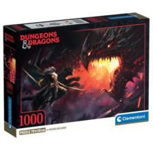 Caja frontal del puzle Clementoni Dungeons & Dragons con imagen de combate y datos técnicos