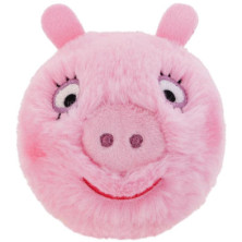 detalle de la cara del peluche Bouncers Peppa Pig Mummy Ty 8 cm con bordados en rosa blanco negro lila y rojo