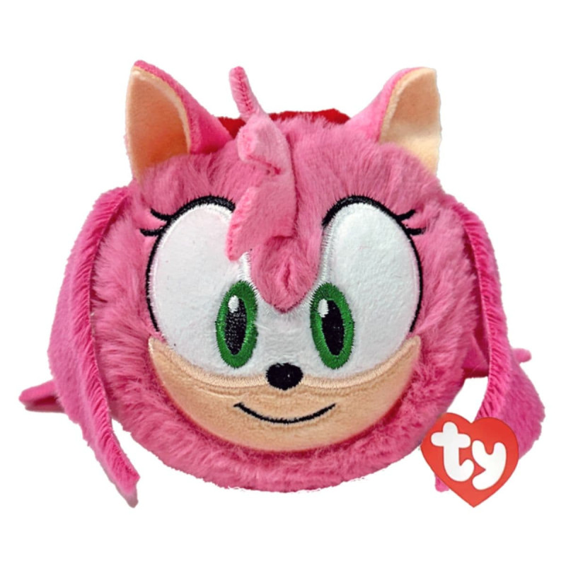 Imagen frontal del peluche Bouncers Sonic Amy de 8 cm con detalles bordados y etiqueta TY
