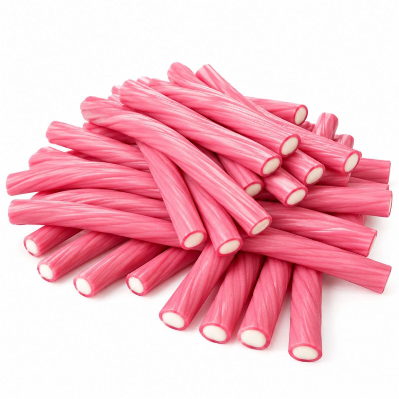 Tarro transparente con caramelos rosas de GATOS FILINS FRESA-NATA|Detalle del envase de GATOS FILINS FRESA-NATA con 60 u