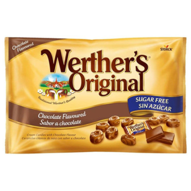 Frontal de bolsa de caramelos Werther's Original sin azúcar con sabor a chocolate
